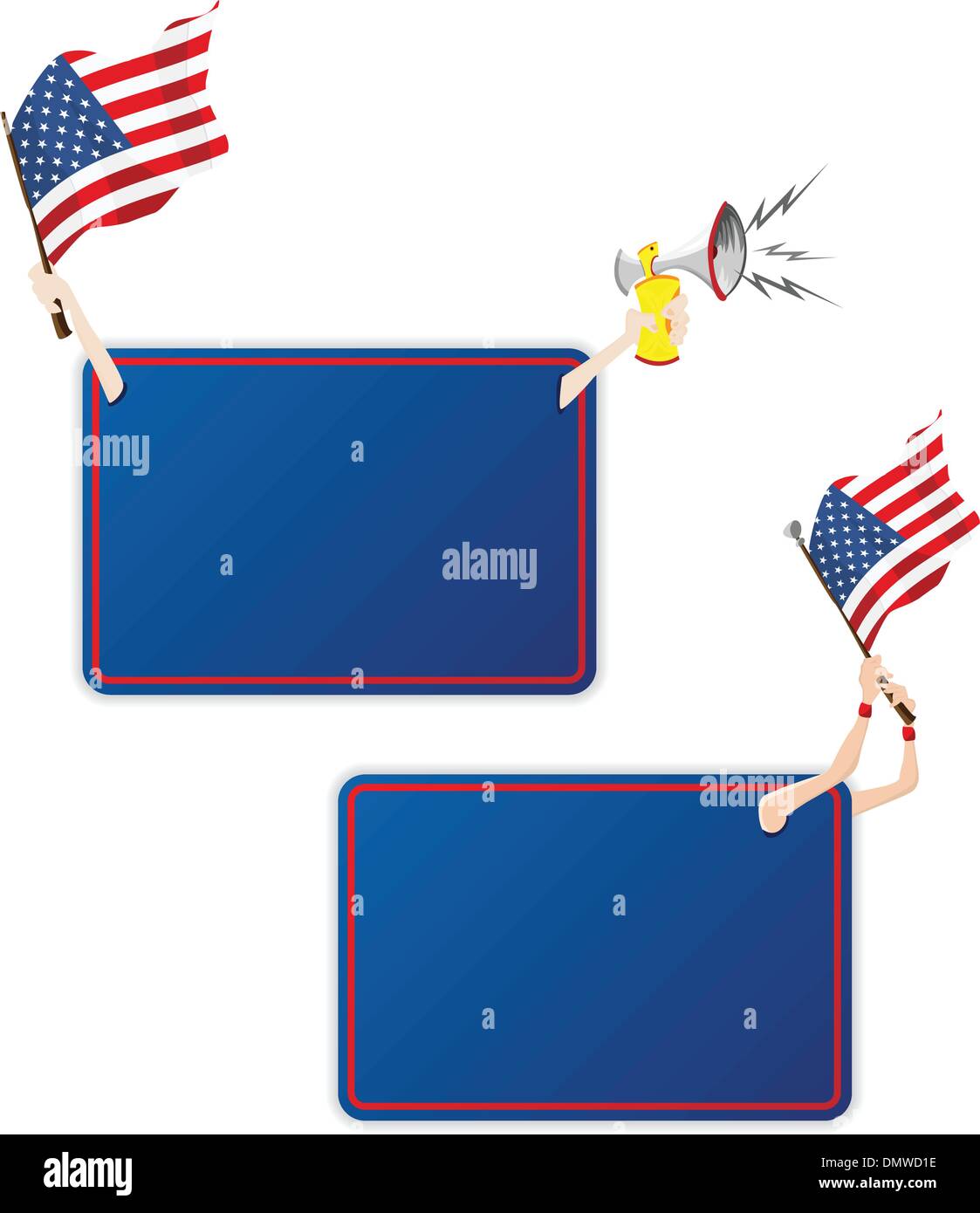 Stati Uniti d'America Sport frame del messaggio con la bandiera. Set di due Illustrazione Vettoriale