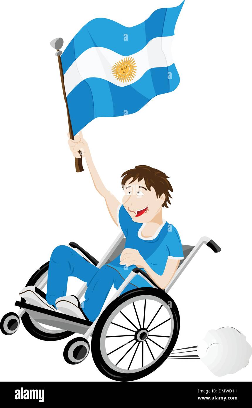 Argentina Sport sostenitore della ventola sulla sedia a rotelle con bandiera Illustrazione Vettoriale