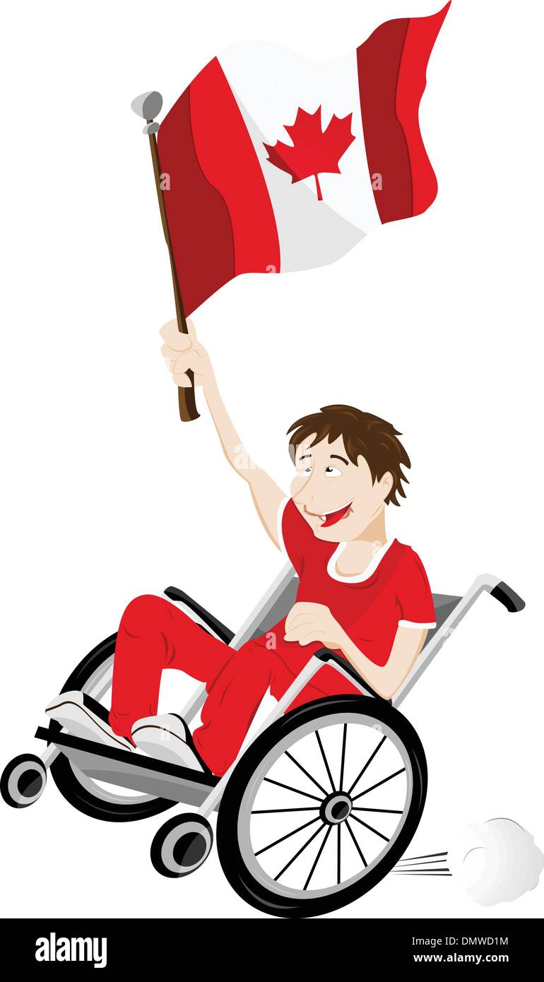 Canada Sport sostenitore della ventola sulla sedia a rotelle con bandiera Illustrazione Vettoriale