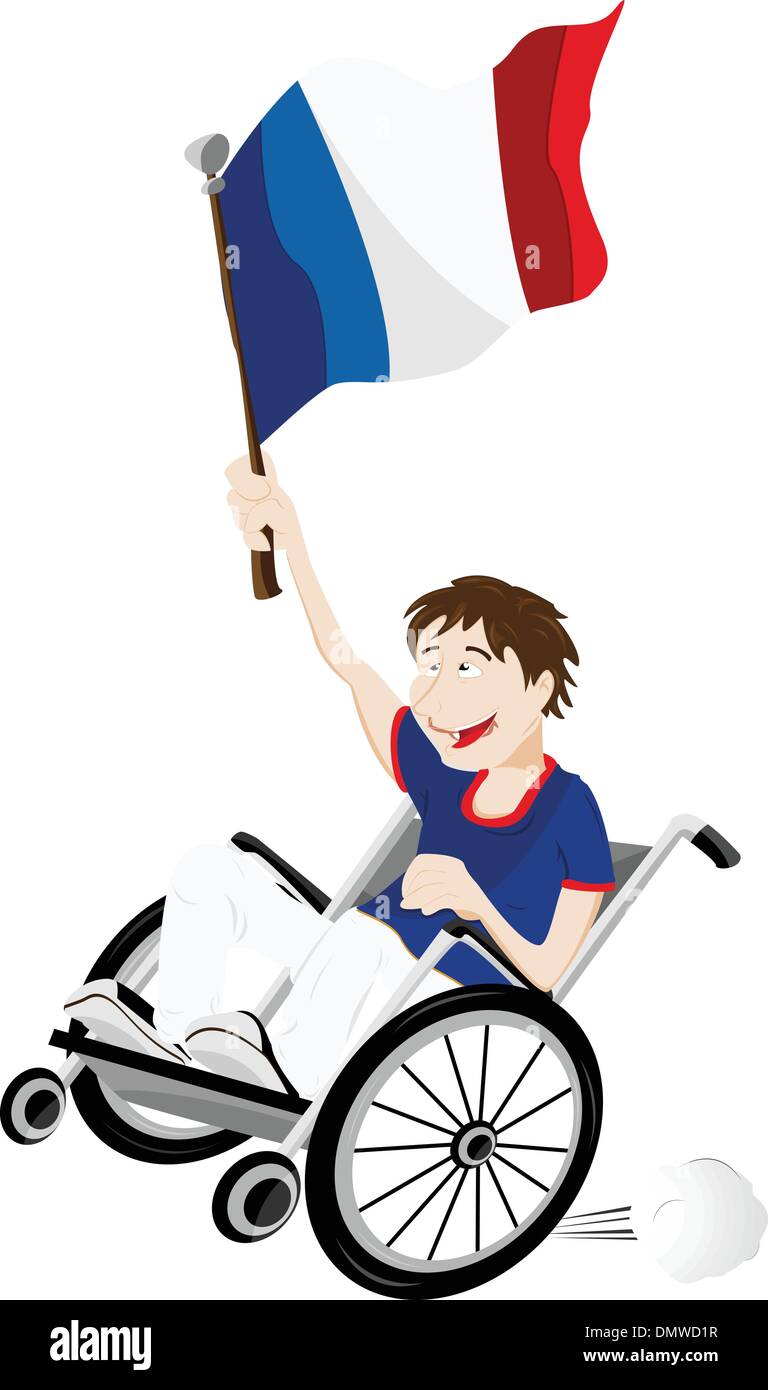 Francia Sport sostenitore della ventola sulla sedia a rotelle con bandiera Illustrazione Vettoriale