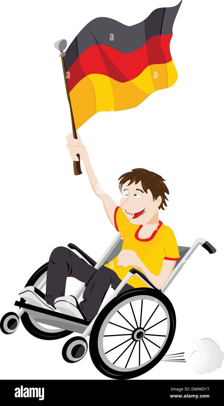 Germania Sport sostenitore della ventola sulla sedia a rotelle con bandiera Illustrazione Vettoriale