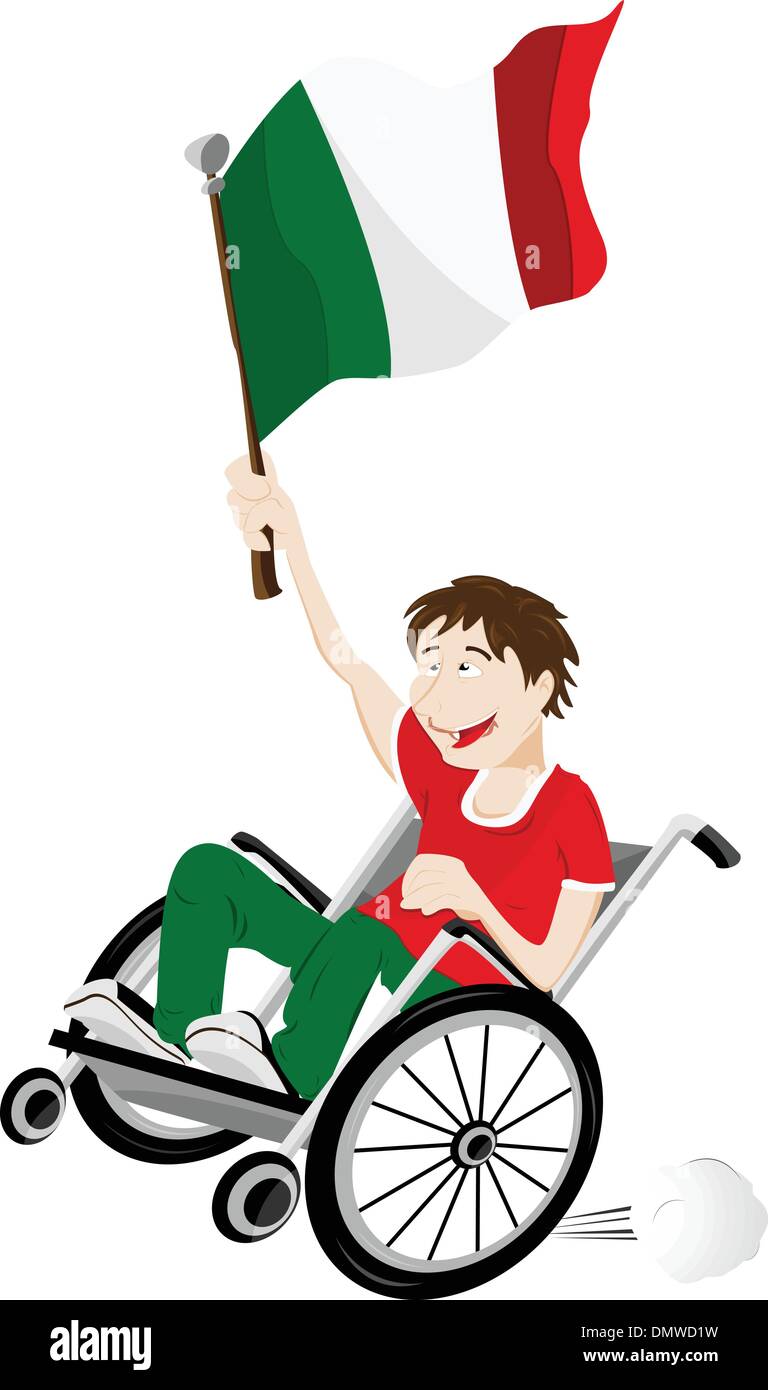 Italia Sport sostenitore della ventola sulla sedia a rotelle con bandiera Illustrazione Vettoriale