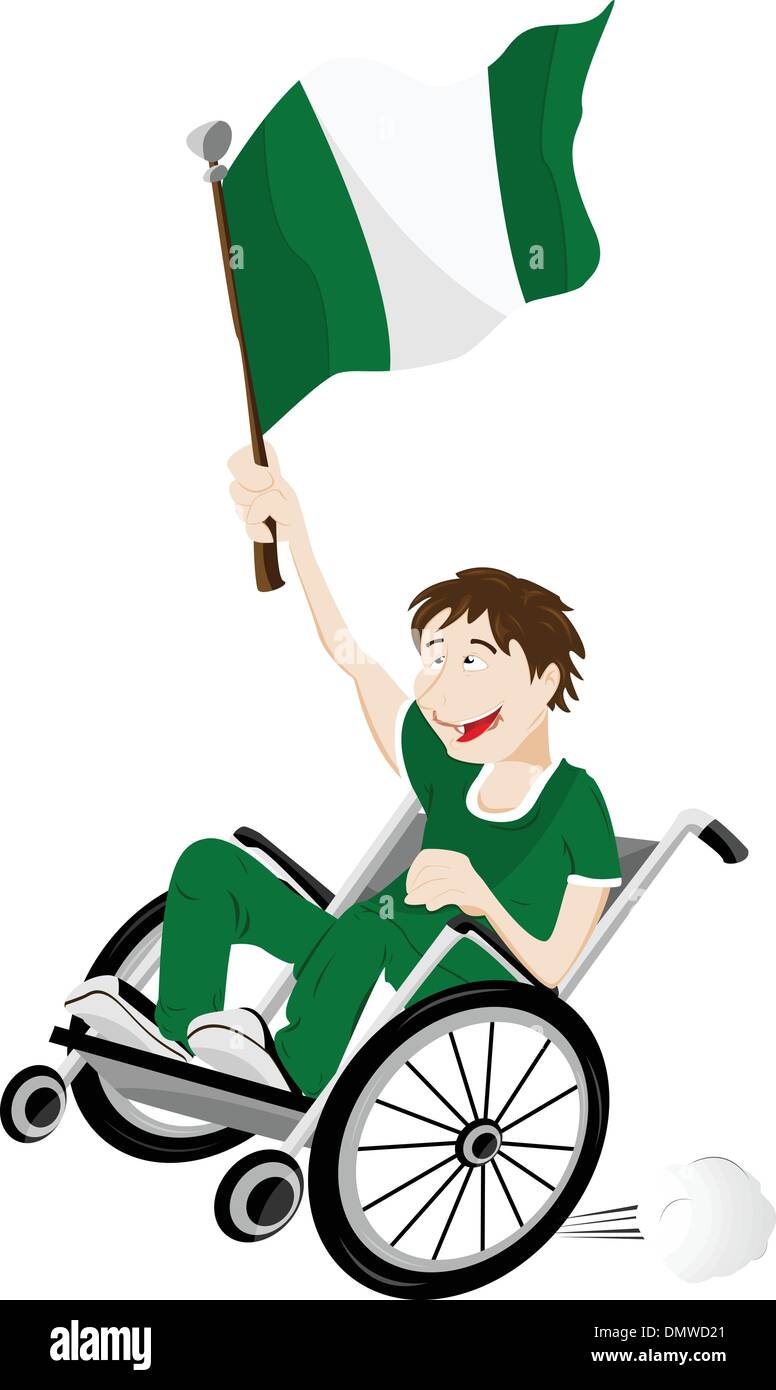 La Nigeria Sport sostenitore della ventola sulla sedia a rotelle con bandiera Illustrazione Vettoriale