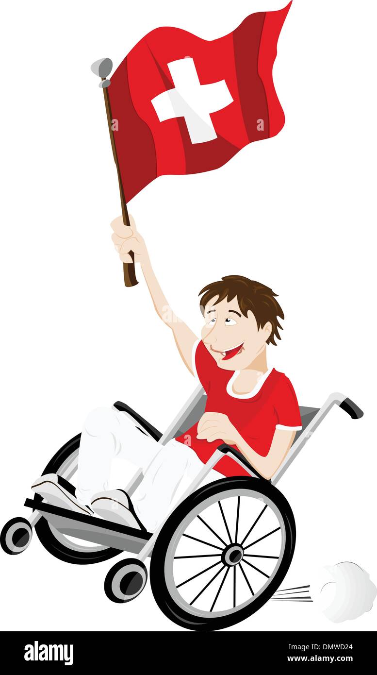 La Svizzera Sport sostenitore della ventola sulla sedia a rotelle con bandiera Illustrazione Vettoriale