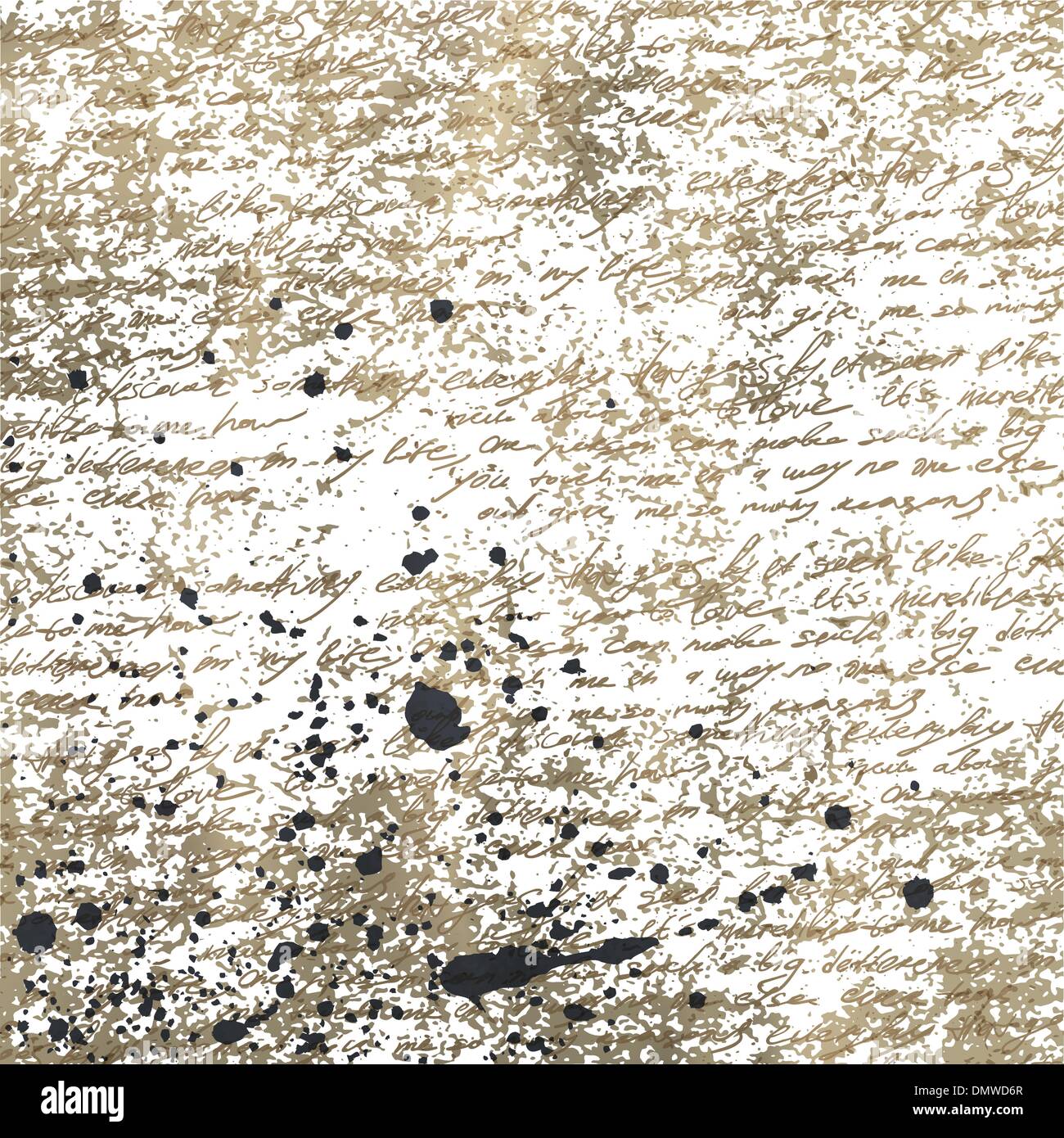 La grafia astratta sul vecchio accartocciata carta vintage con inchiostro splu Illustrazione Vettoriale