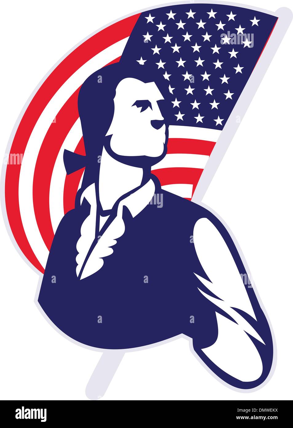 Patriot Minuteman con American a stelle e strisce bandiera Illustrazione Vettoriale