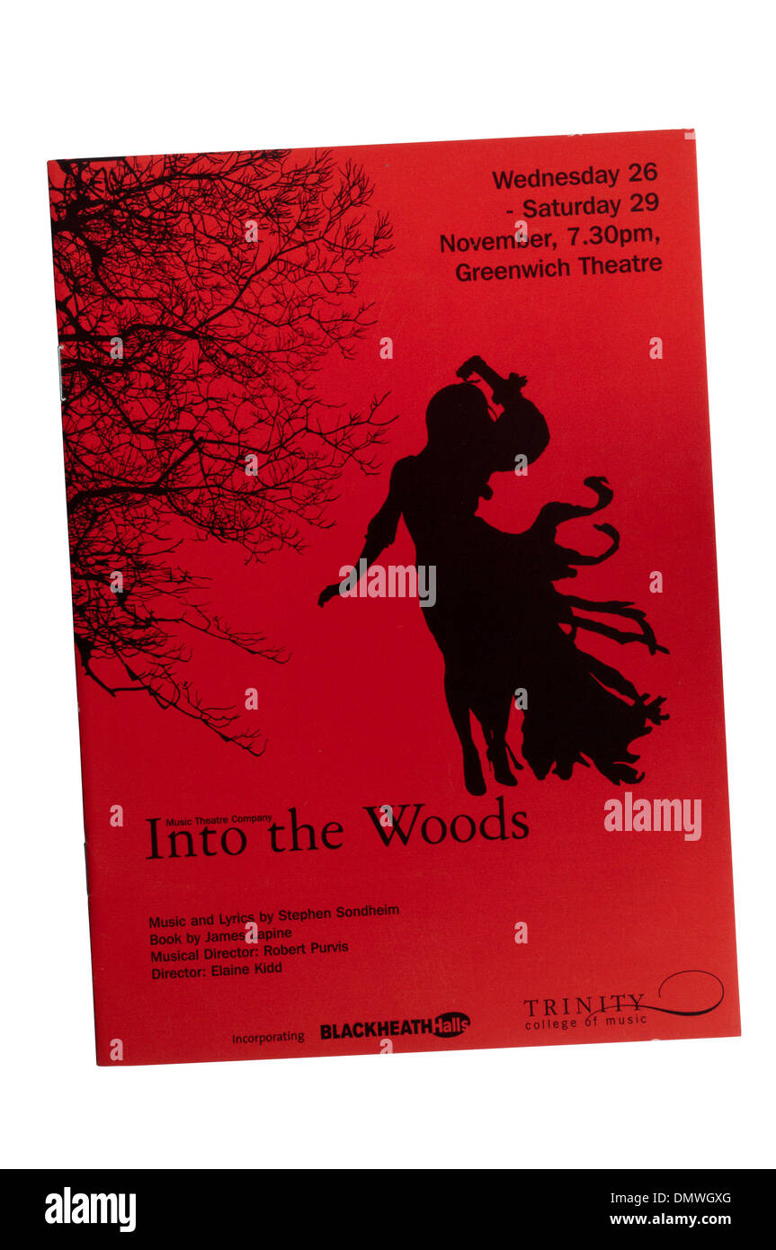 Programma per il 2003 Musica Teatro Azienda Produzione di nel bosco da Stephen Sondheim a Greenwich Theatre. Foto Stock