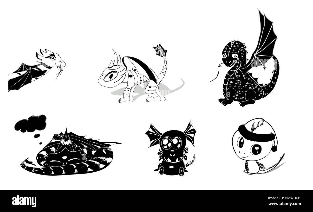 Set di vettore di draghi sagome Illustrazione Vettoriale