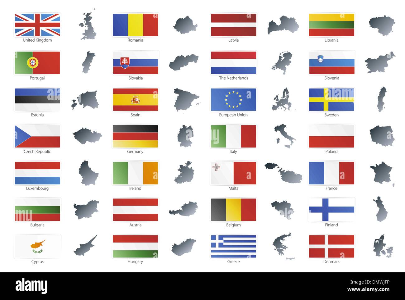 Unione europea stile moderno bandiere con mappe Illustrazione Vettoriale