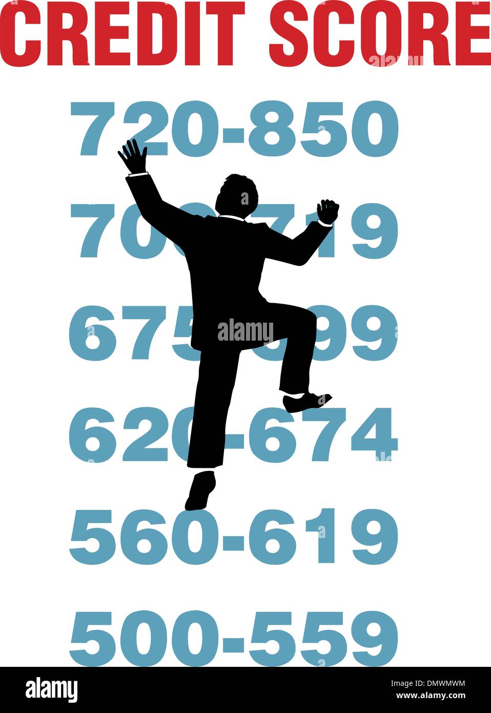 Persona d'affari salire migliore punteggio di credito Illustrazione Vettoriale