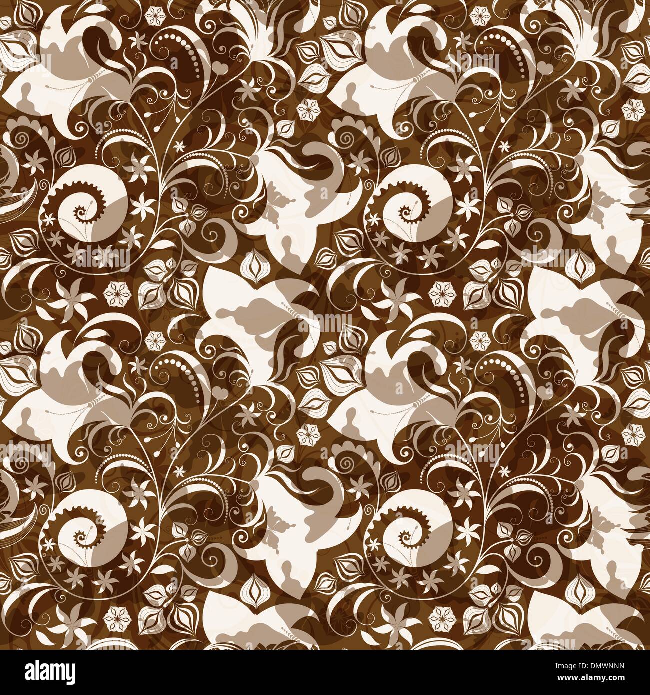 Seamless marrone-bianco motivo floreale Illustrazione Vettoriale