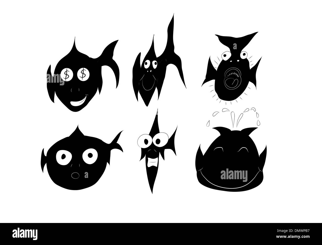 Vettore di pesce e balena sagome impostato Illustrazione Vettoriale