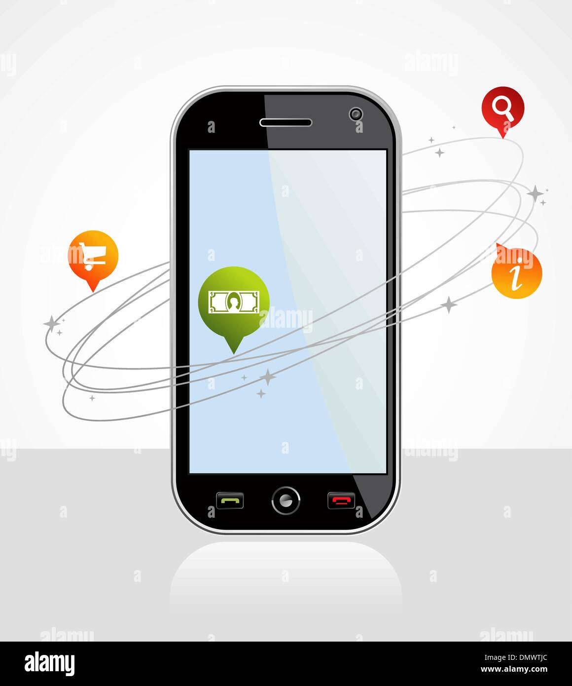 Collegamento applicazione dello smartphone su bianco Illustrazione Vettoriale