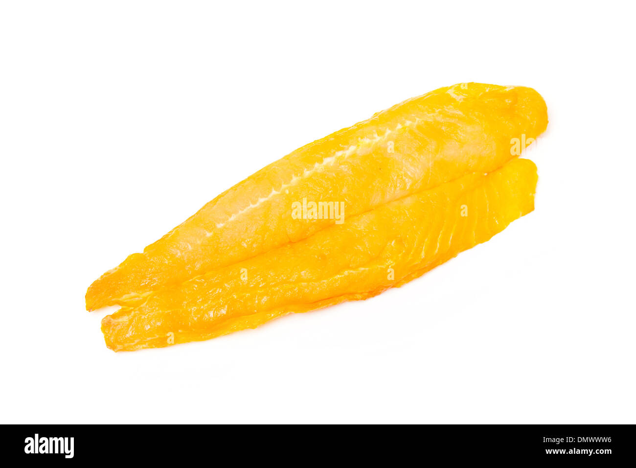 Affumicato fiume vietnamita Cobbler filetto di pesce isolato su un bianco di sfondo per studio. Noto anche come Pangus Basa o pesce. Foto Stock
