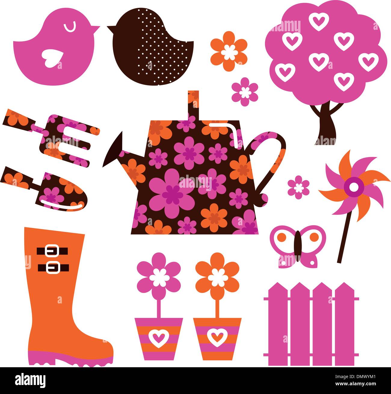 Attrezzature da giardino & design elementi isolati su bianco Illustrazione Vettoriale