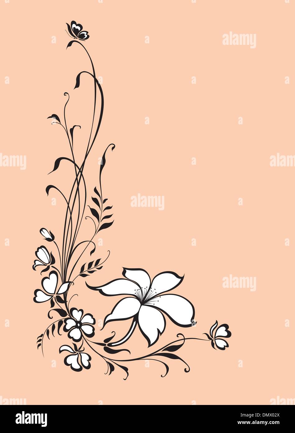 Vettore di floral background con fiore di giglio e butterfly Illustrazione Vettoriale