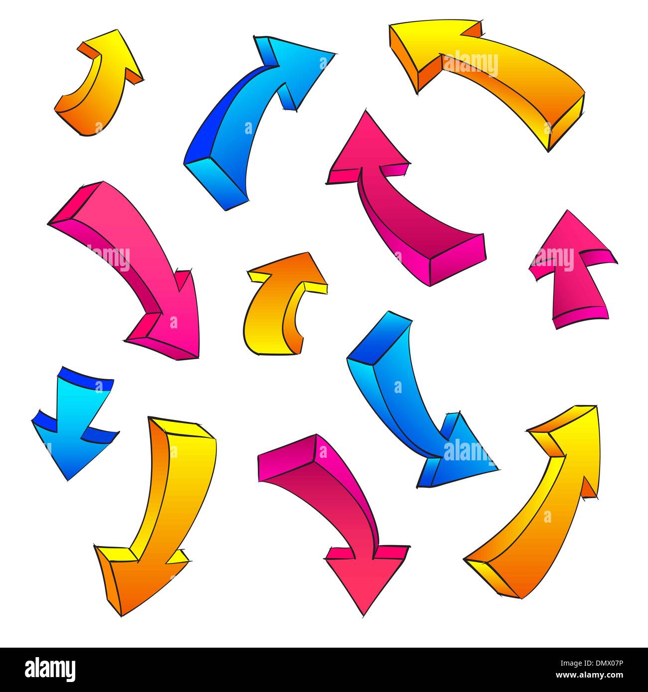 3D arrow colore abbozzato gli elementi di design imposta illustrazione vettoriale Illustrazione Vettoriale