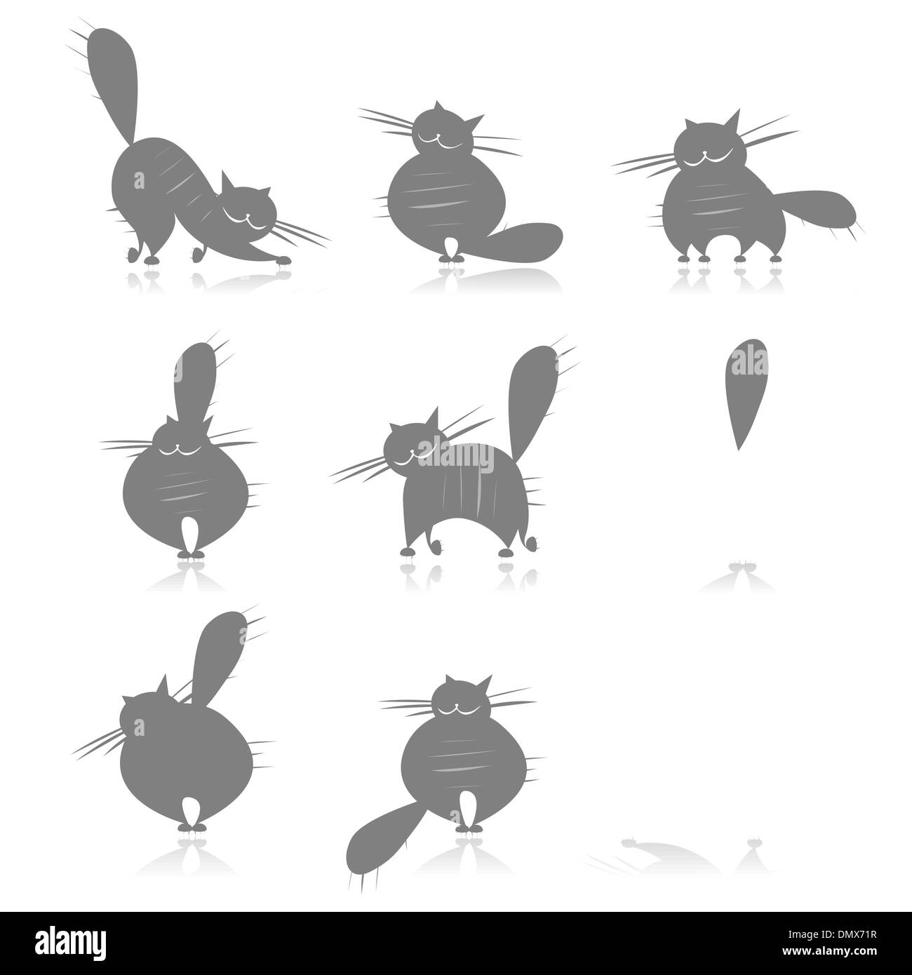 Grigio divertenti gatti grassi sagome per il tuo design Illustrazione Vettoriale