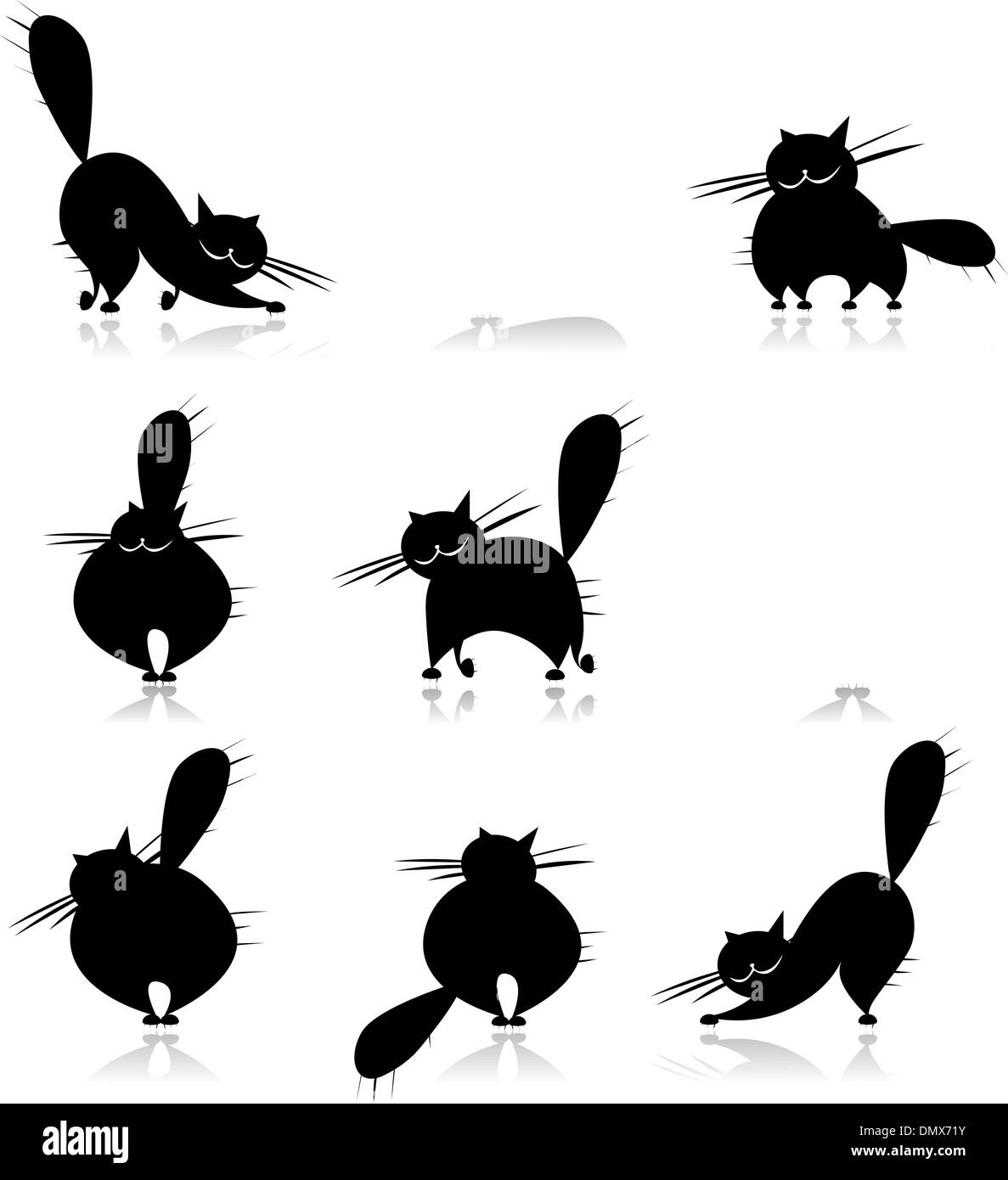 Nero divertenti gatti grassi sagome per il tuo design Illustrazione Vettoriale
