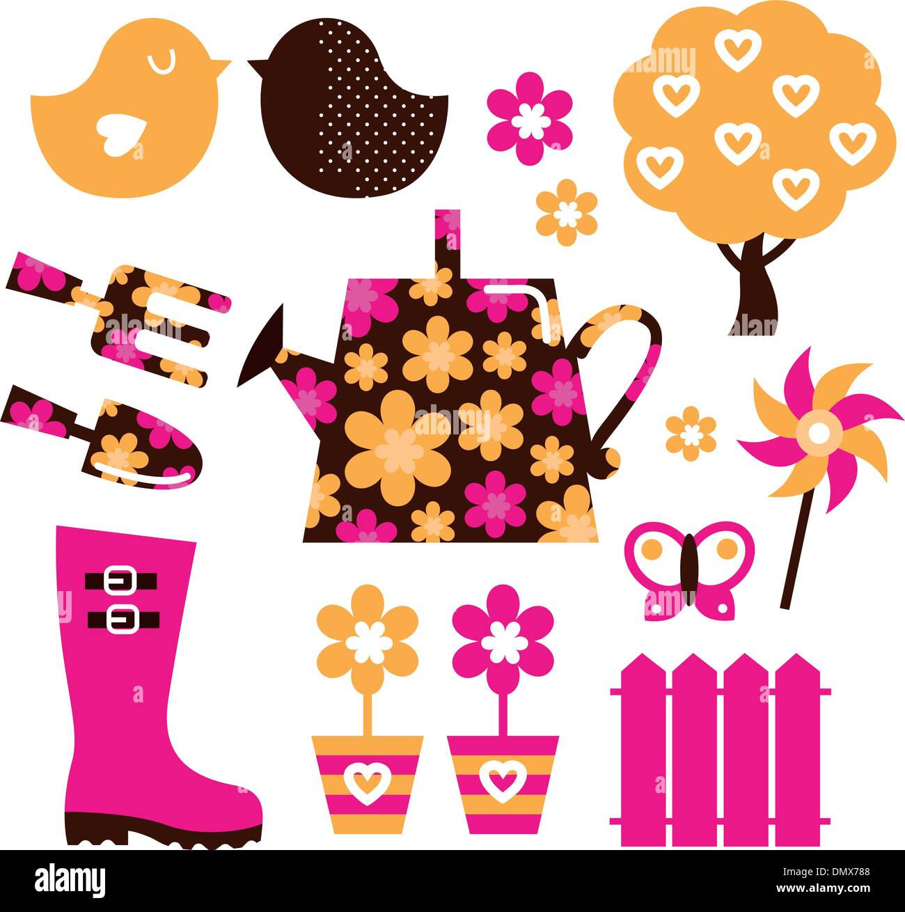 Oggetti da giardino & design elementi isolati su bianco Illustrazione Vettoriale