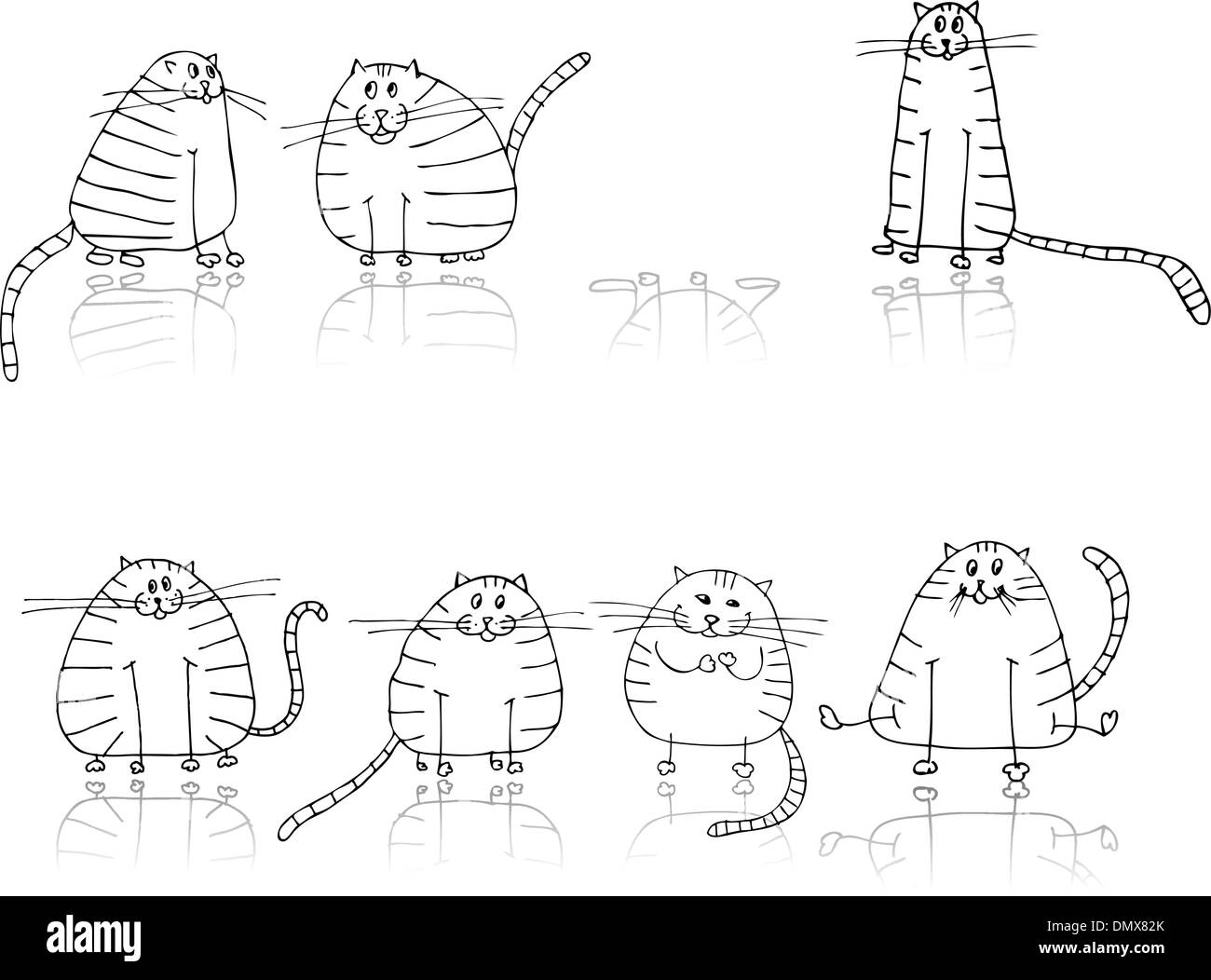 Funny striped silhouette di gatti per il tuo design Illustrazione Vettoriale