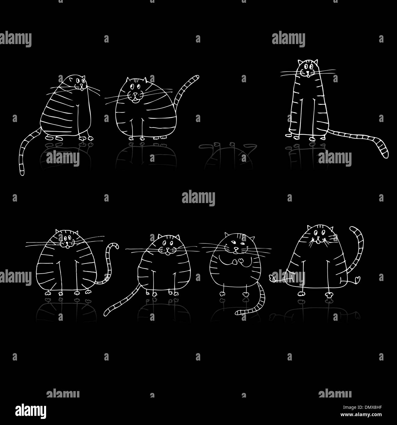 Funny striped silhouette di gatti per il tuo design Illustrazione Vettoriale