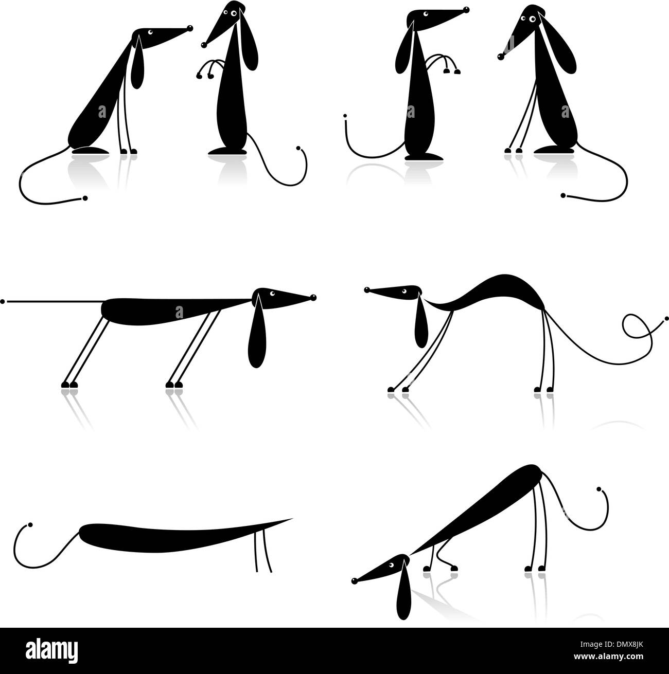 Funny cani neri silhouette, la raccolta per il tuo design Illustrazione Vettoriale