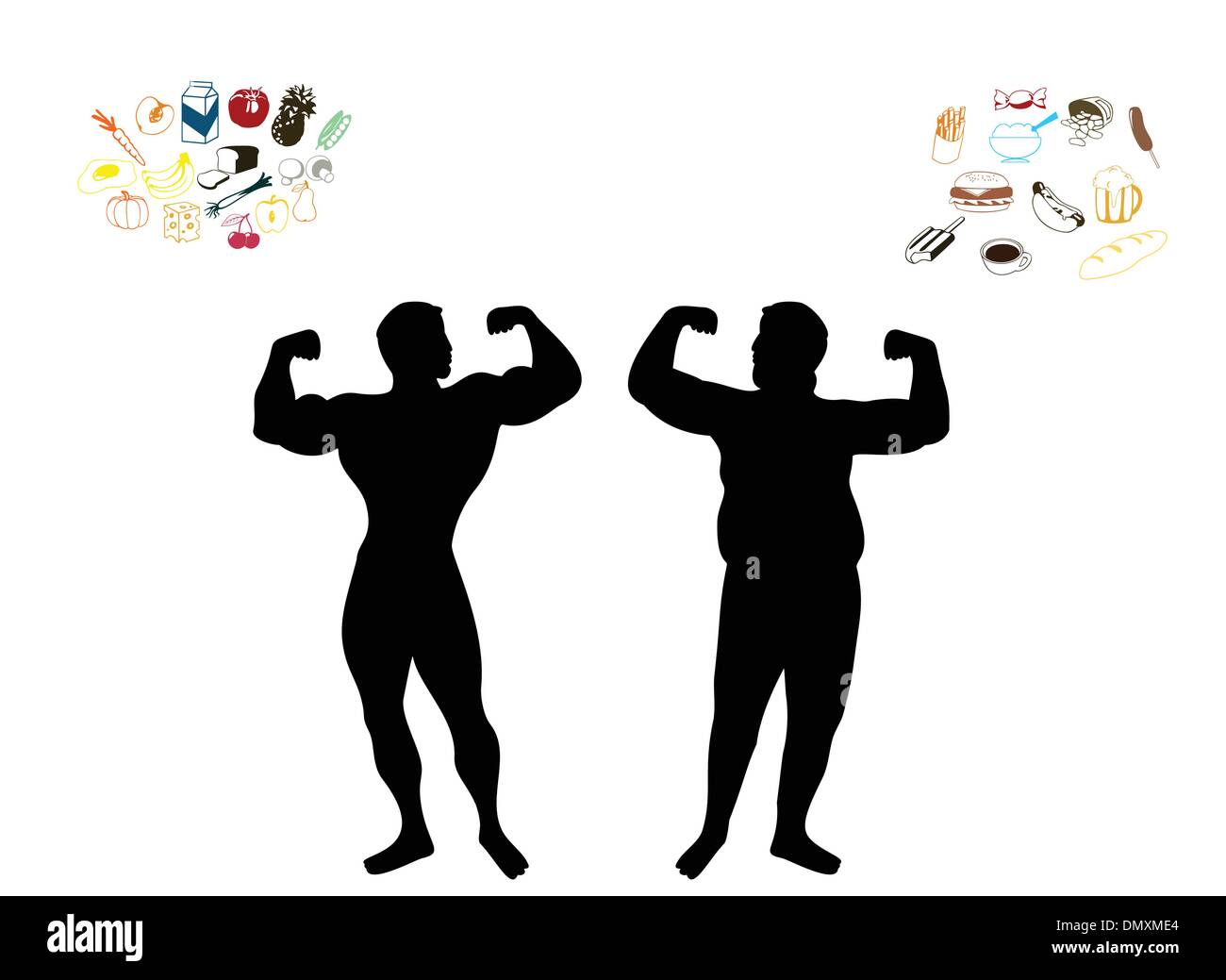 Sportivo e uomo grasso Illustrazione Vettoriale