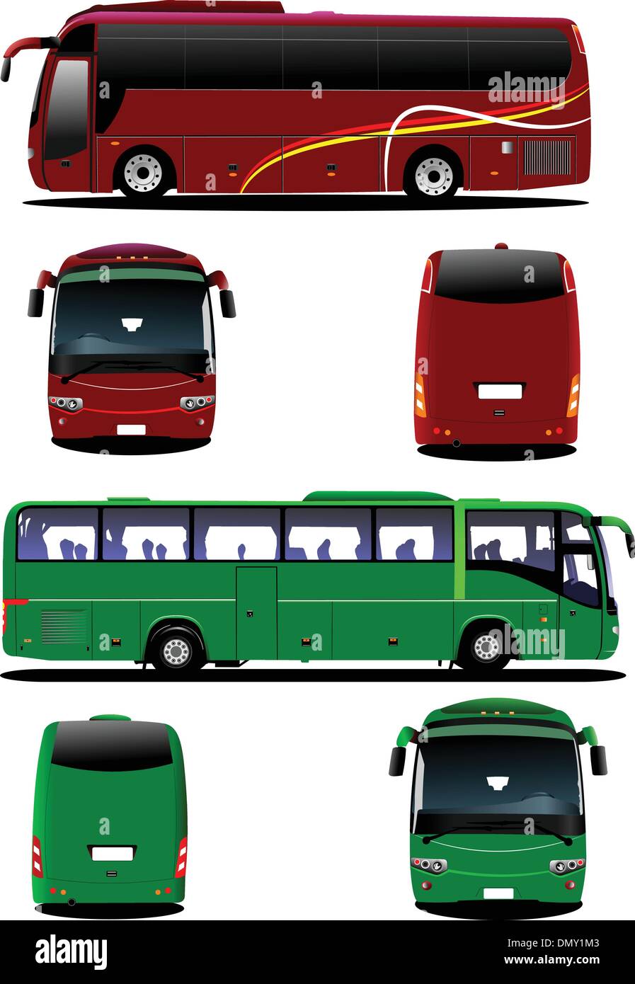 Due autobus della città. Pullman turistici. Illustrazione Vettoriale per i progettisti Illustrazione Vettoriale
