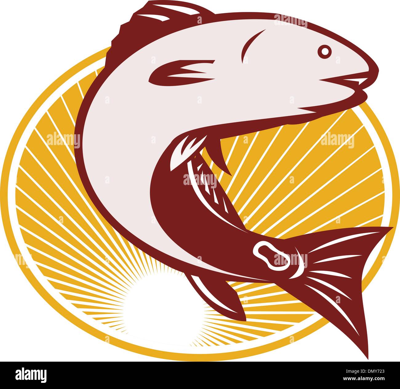 Rosso Spot del tamburo di coda di pesce Bass retrò Illustrazione Vettoriale