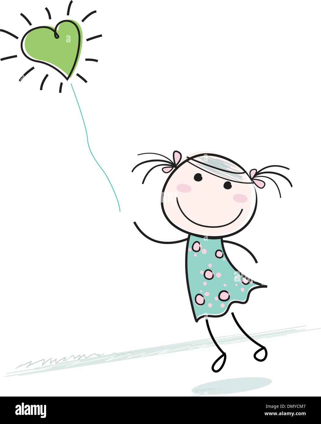 Piccola ragazza con cuore palloncino a forma di Illustrazione Vettoriale