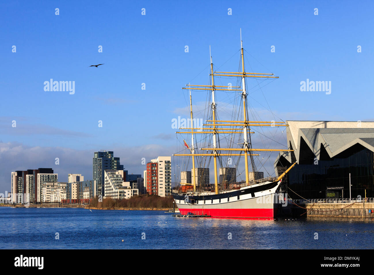 Glenlee 3 Montante di scafo in acciaio cargo nave a vela, Clyde costruito nel 1896, ora ormeggiato a Riverside Museum di Glasgow, Scotland, Regno Unito Foto Stock