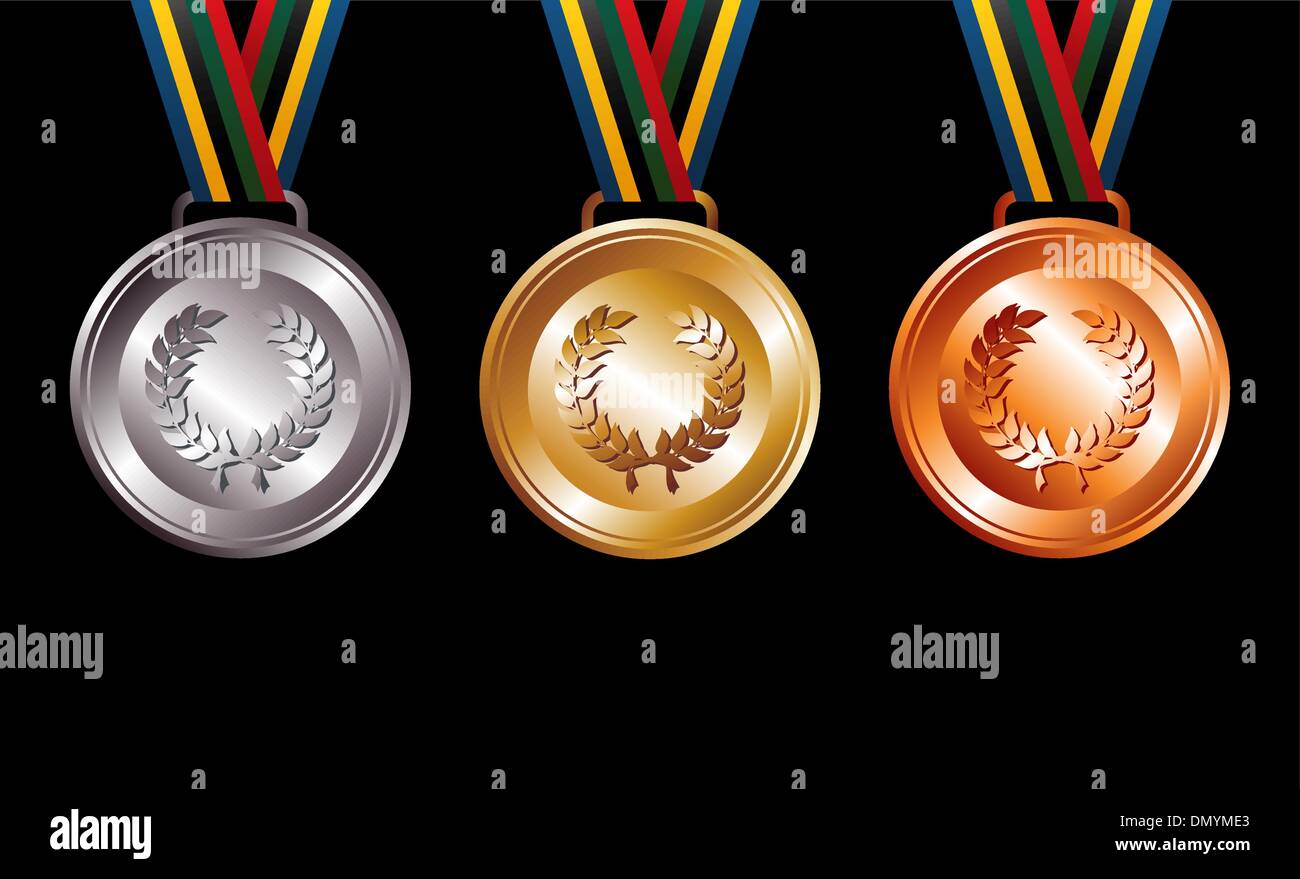 Oro, Argento e medaglie di bronzo sullo sfondo Illustrazione Vettoriale