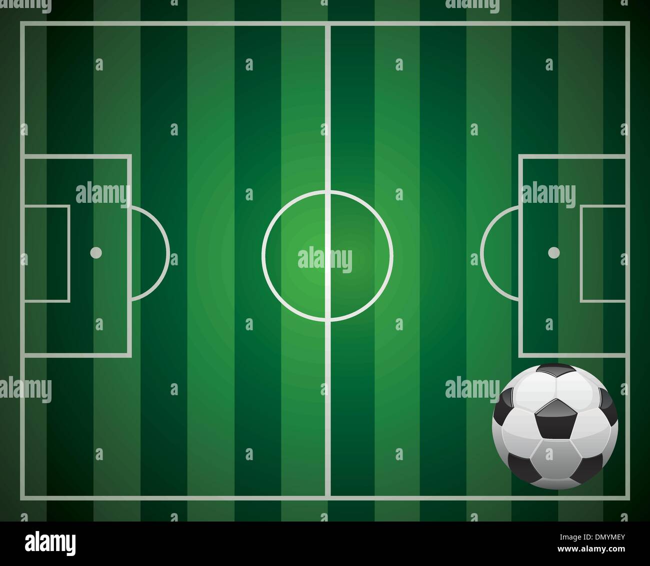 Vector Pallone da calcio e il campo con strisce verdi Illustrazione Vettoriale