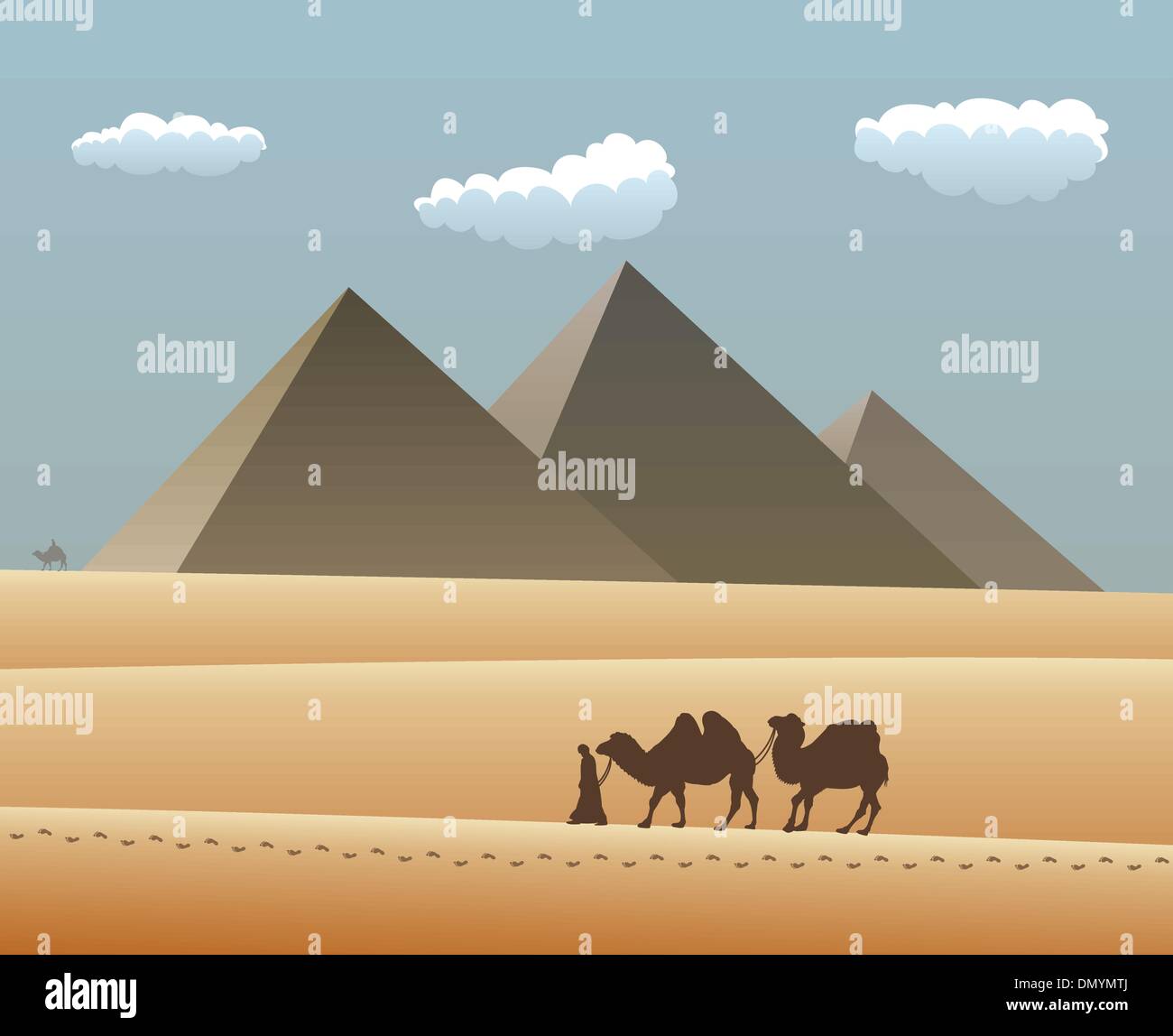 Il vettore i cammelli e beduini nel Deserto Illustrazione Vettoriale