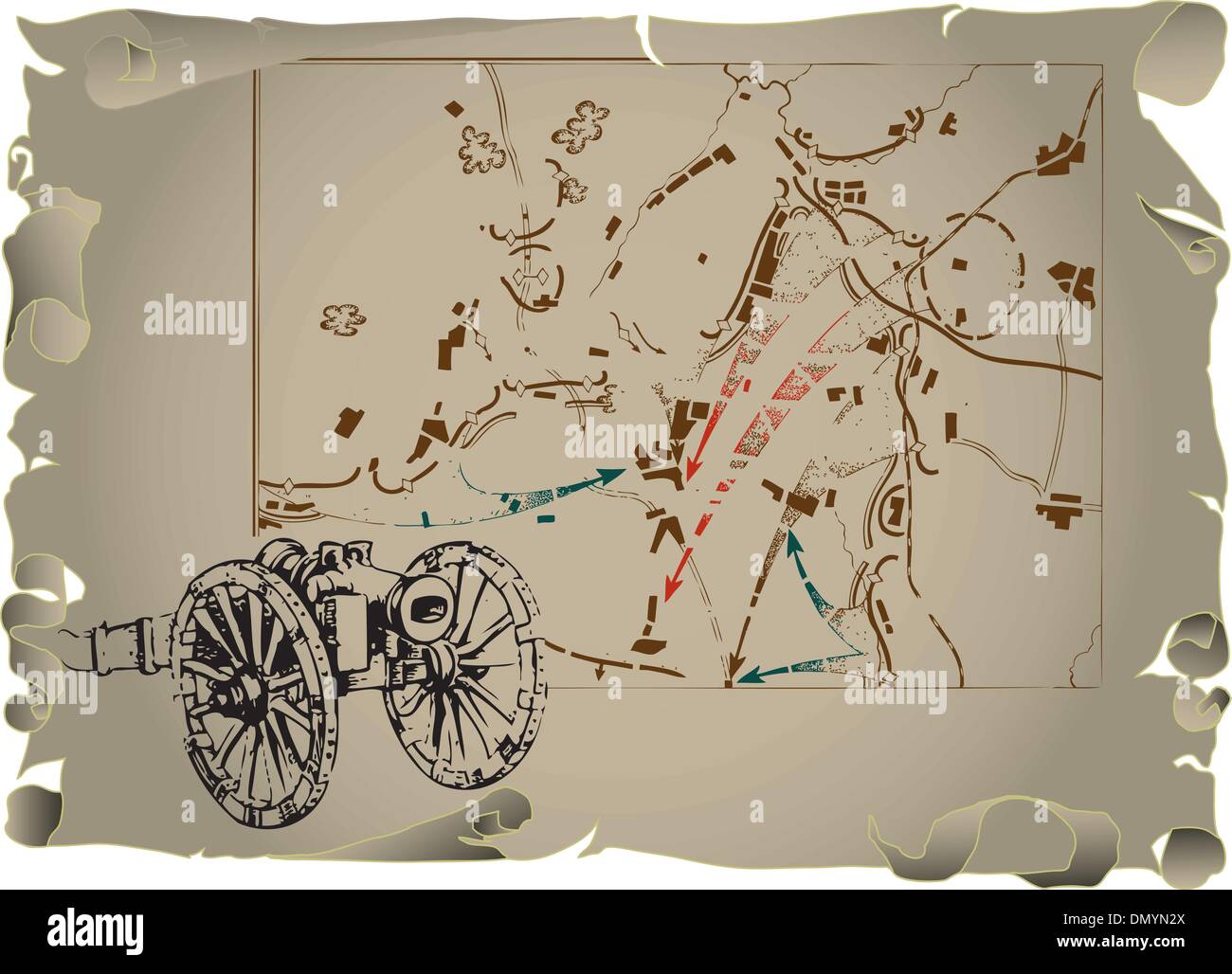 Vecchia mappa della battaglia Illustrazione Vettoriale