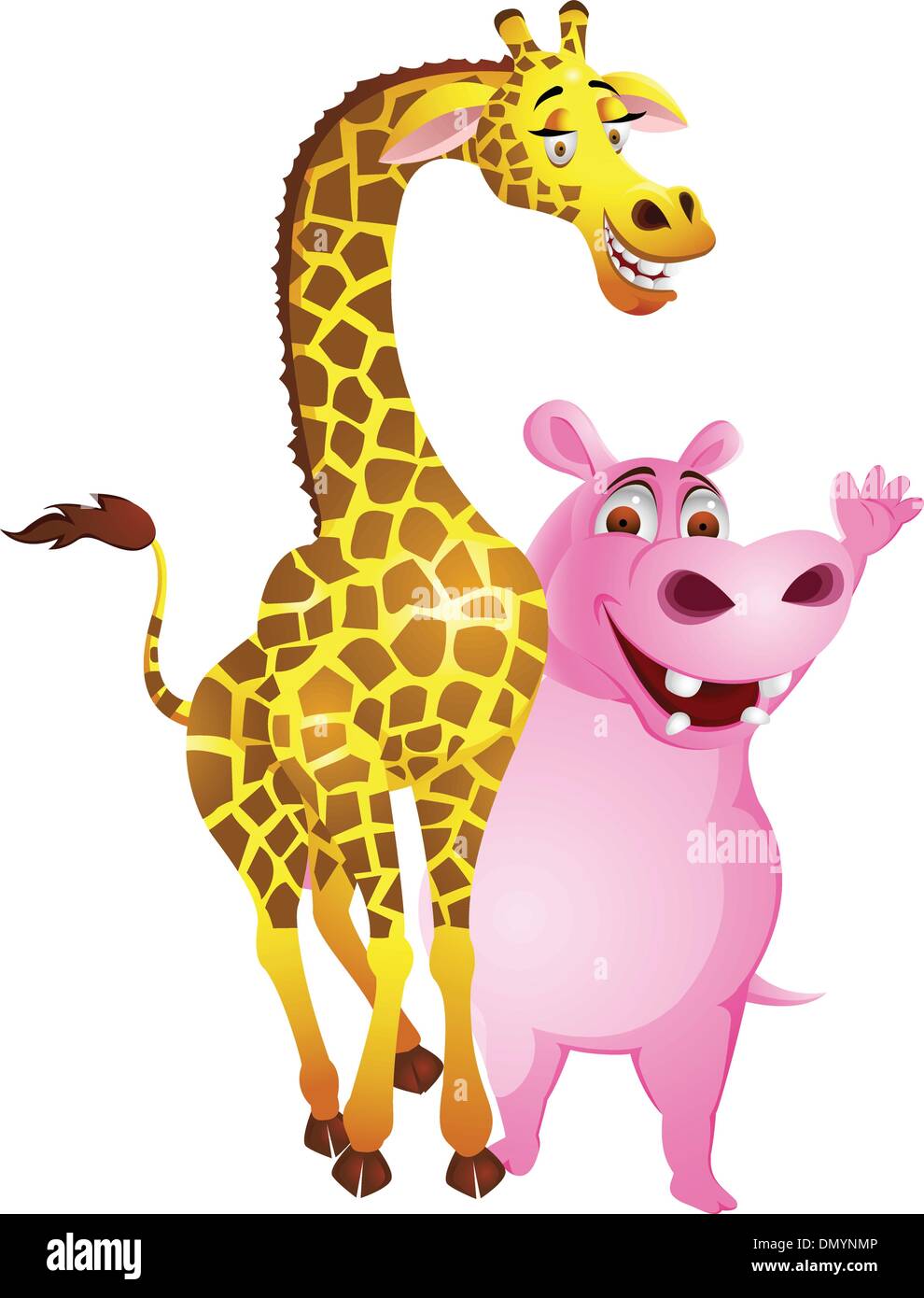 Ippopotami e giraffe cartoon Illustrazione Vettoriale