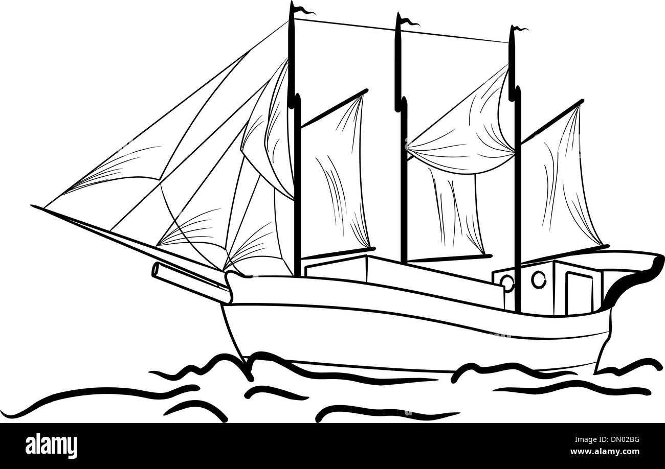 Schizzo della nautica imbarcazione a vela Illustrazione Vettoriale