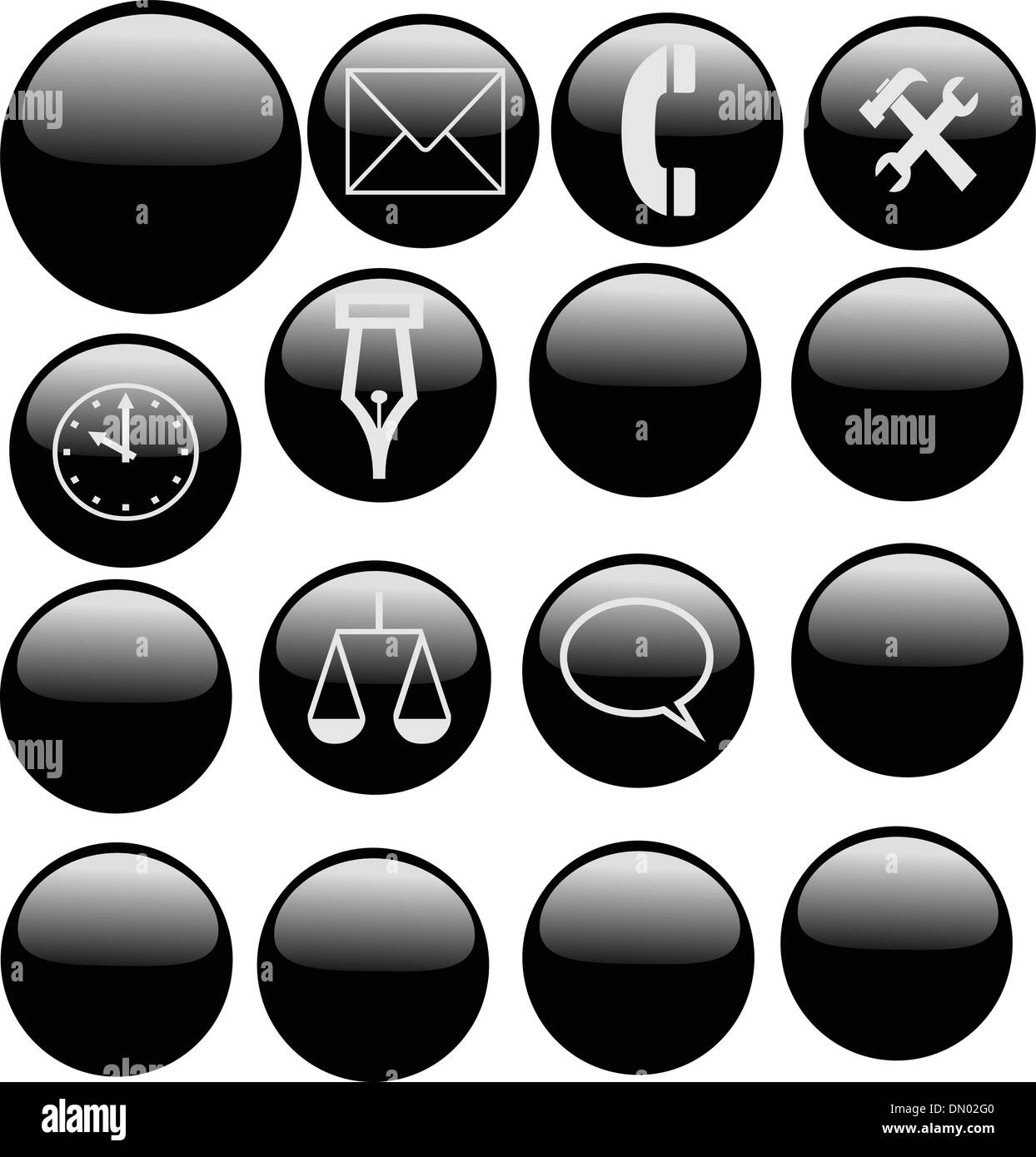 Nero pulsanti web per ufficio/business Illustrazione Vettoriale