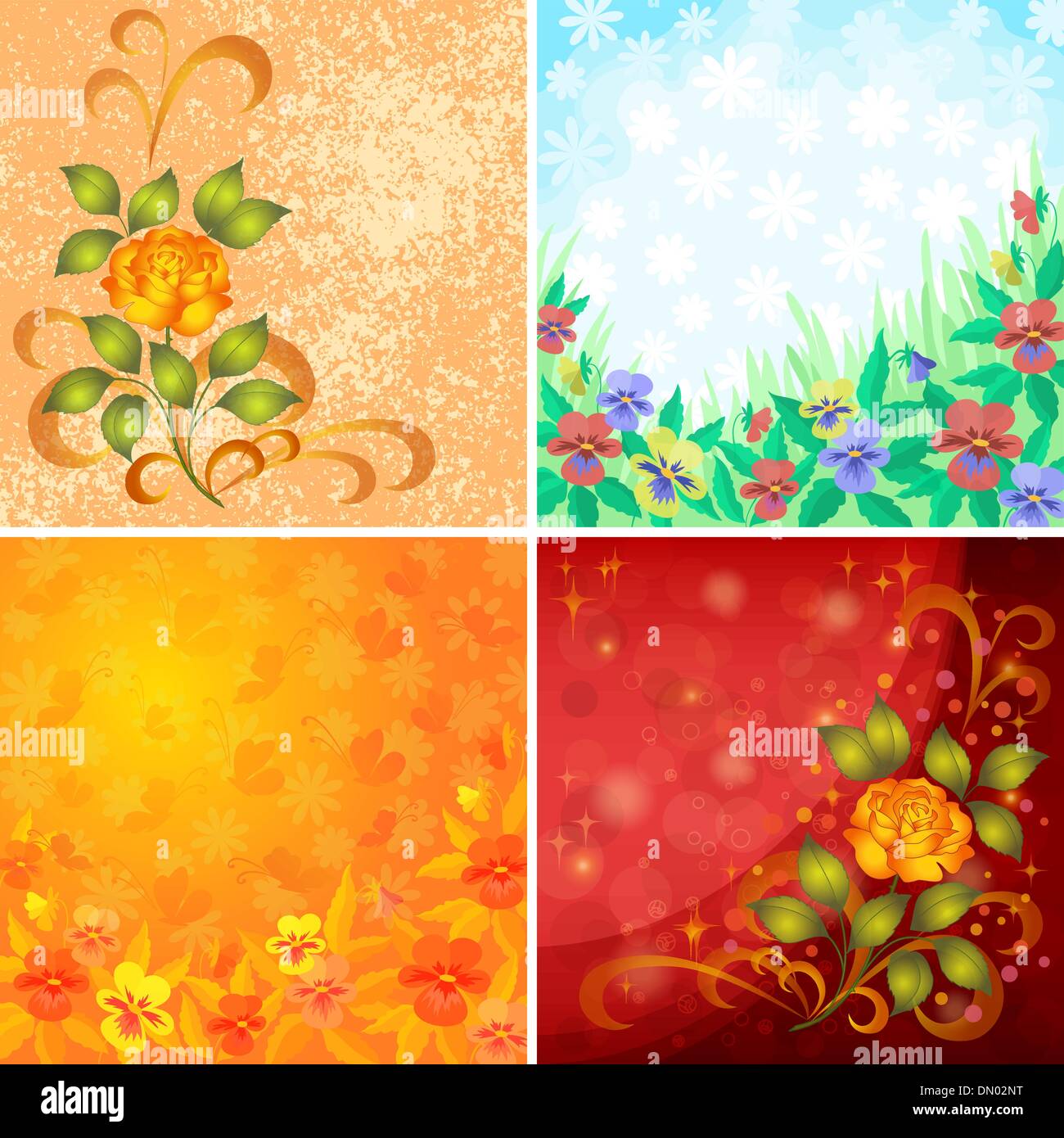 Impostare astratti sfondi floreali Illustrazione Vettoriale