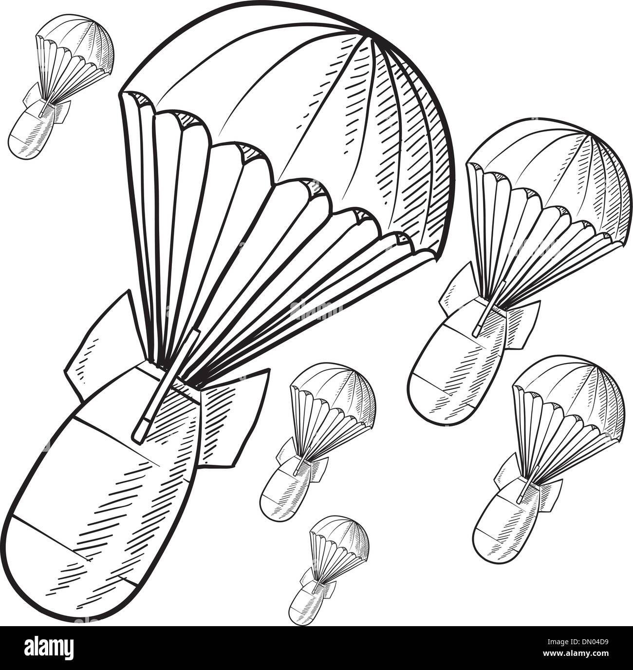 Parachute bombe schizzo Illustrazione Vettoriale