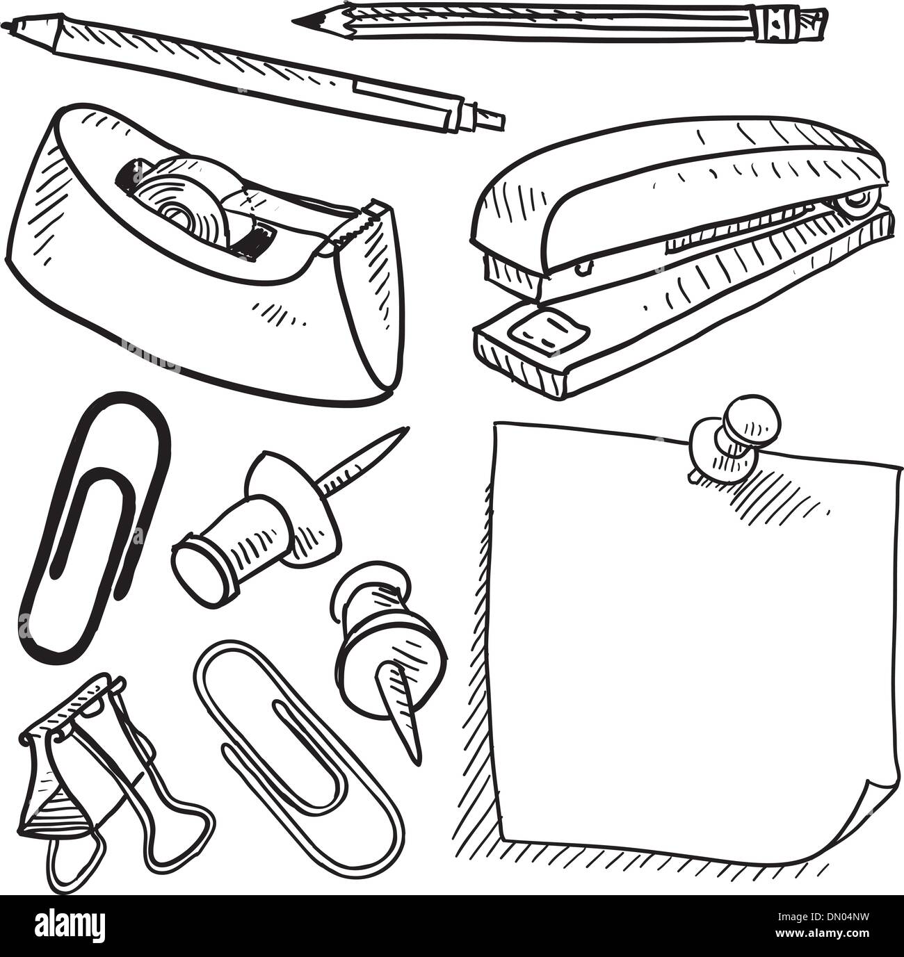 Forniture per ufficio assortimento di disegno vettoriale Illustrazione Vettoriale