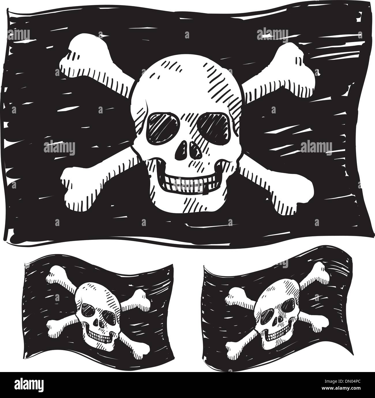 Jolly Roger pirata vettore di bandiera schizzo Illustrazione Vettoriale