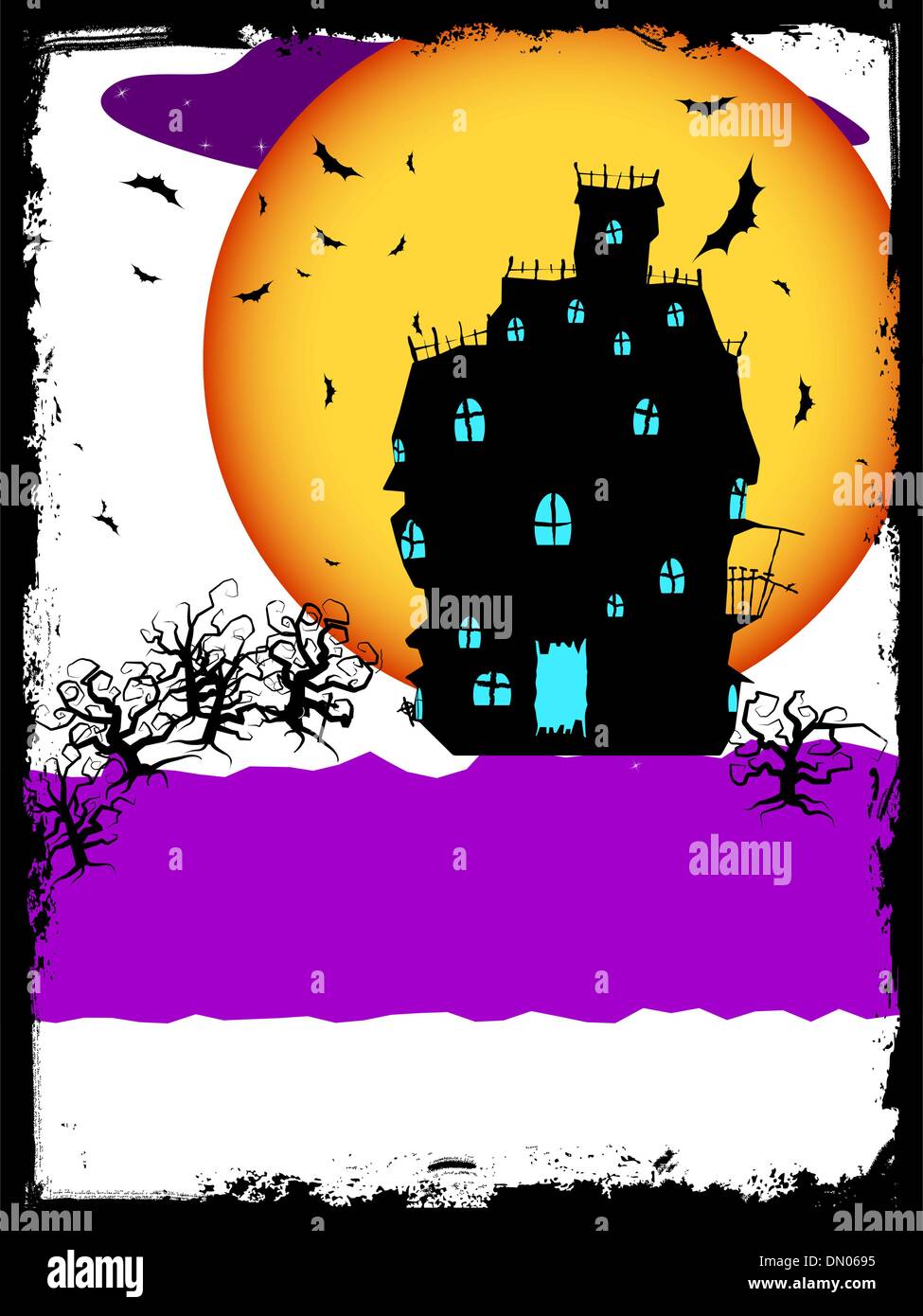 Casa sulla collina di notte con la luna. EPS 8 Illustrazione Vettoriale