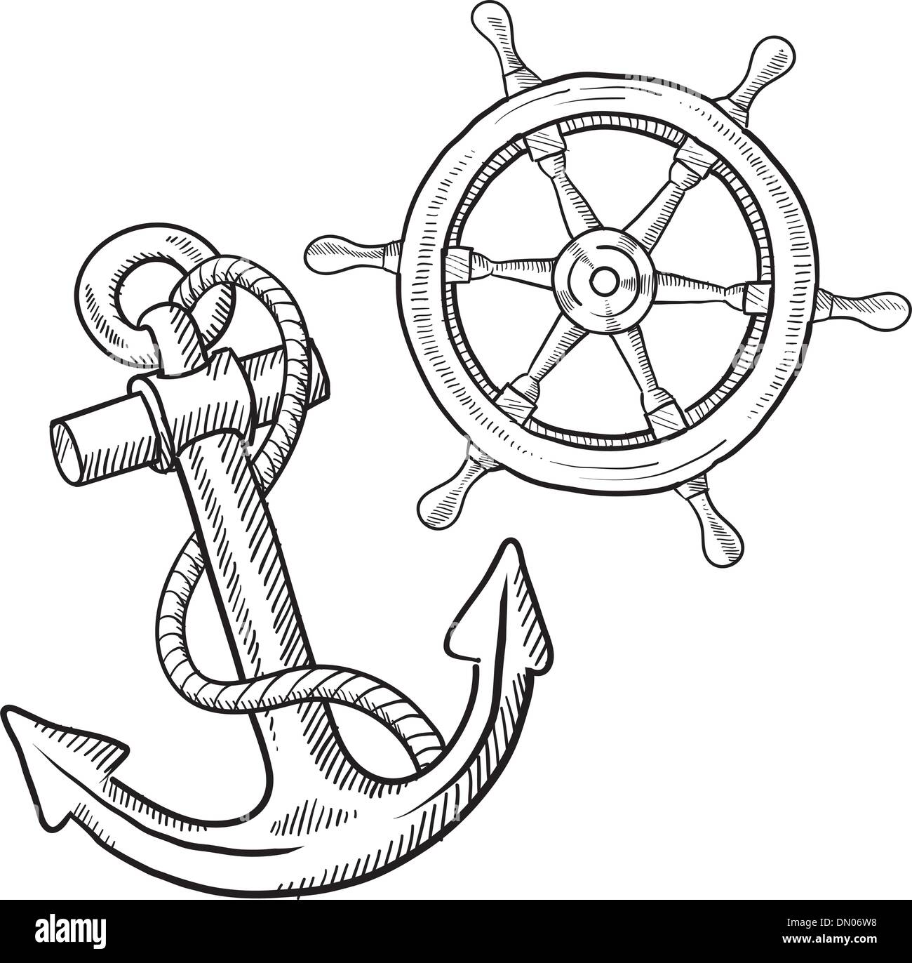 Nave Volante e schizzo di ancoraggio Illustrazione Vettoriale