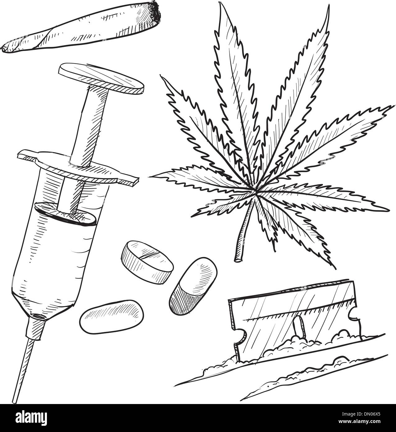 Le droghe illecite schizzo Illustrazione Vettoriale
