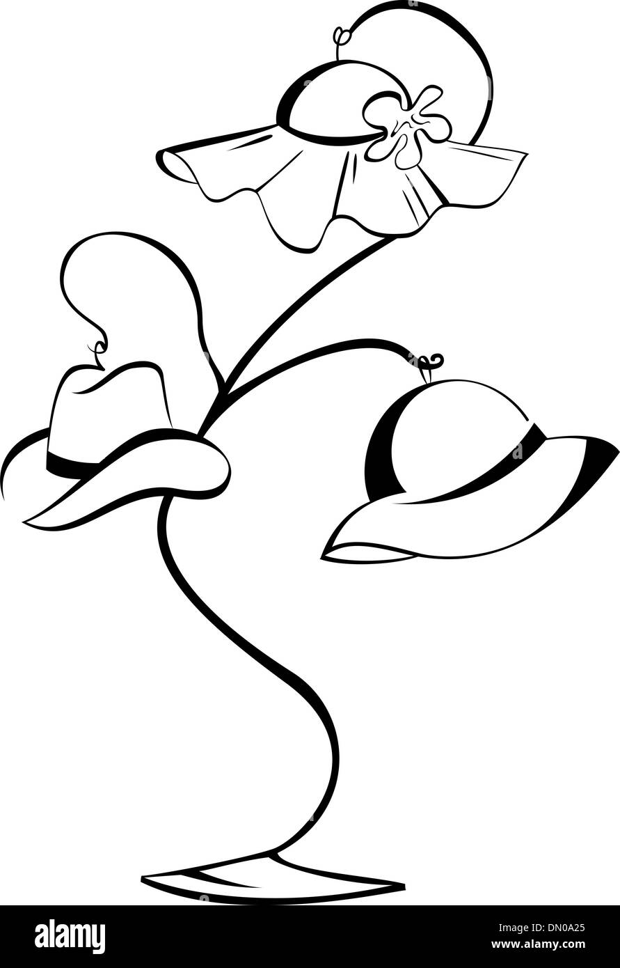 Bianco e nero cappello di contorno appendiabiti Illustrazione Vettoriale
