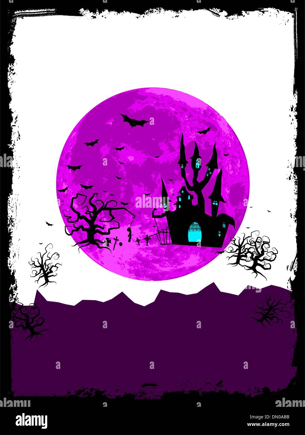 Casa sulla collina di notte con la luna. EPS 8 Illustrazione Vettoriale