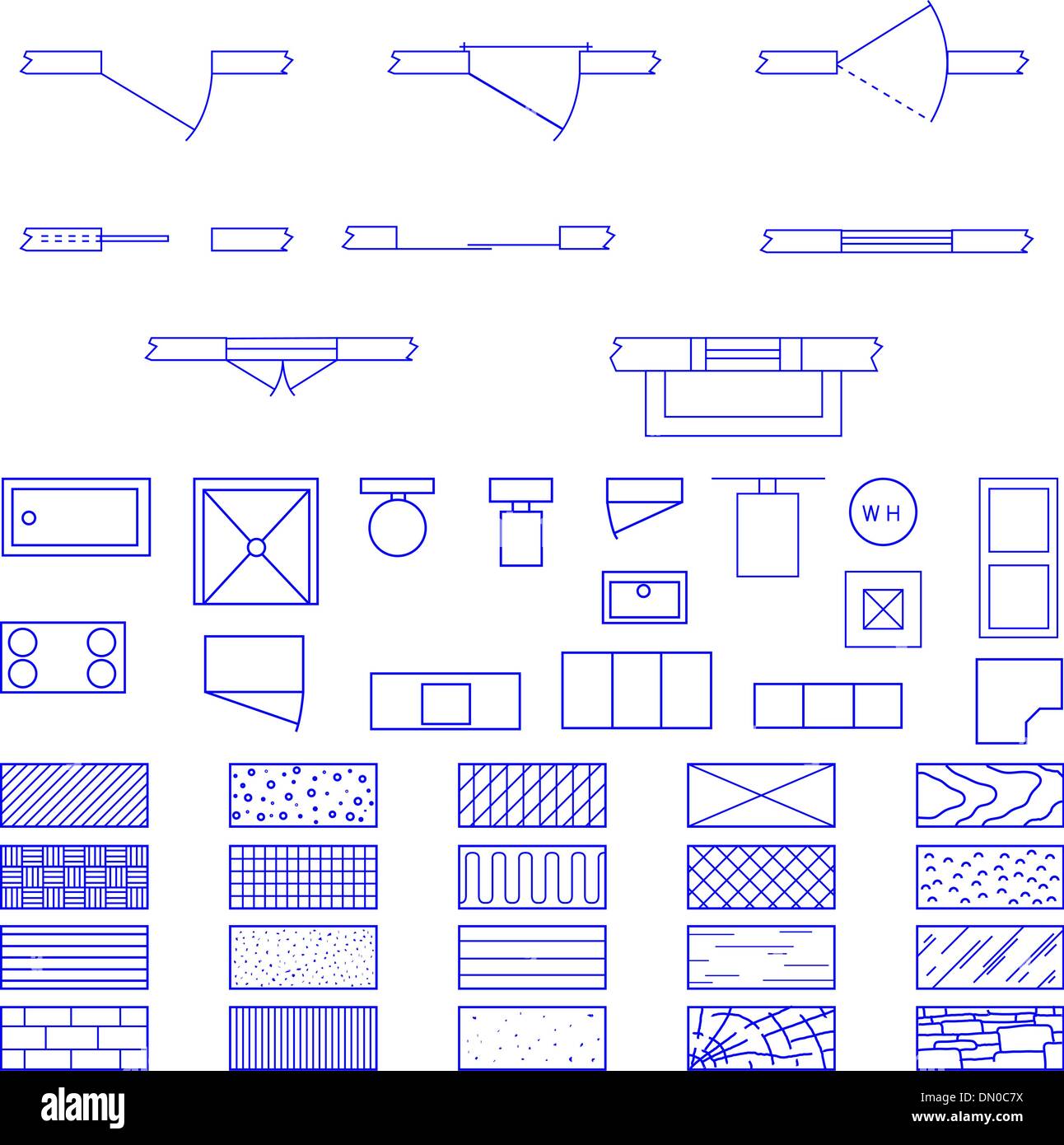Blueprint simboli set di vettore Illustrazione Vettoriale