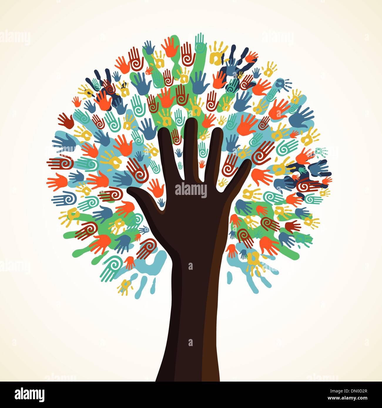 Diversità isolato mani ad albero Illustrazione Vettoriale